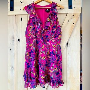 Saloni Hot Pink Floral Mini Dress